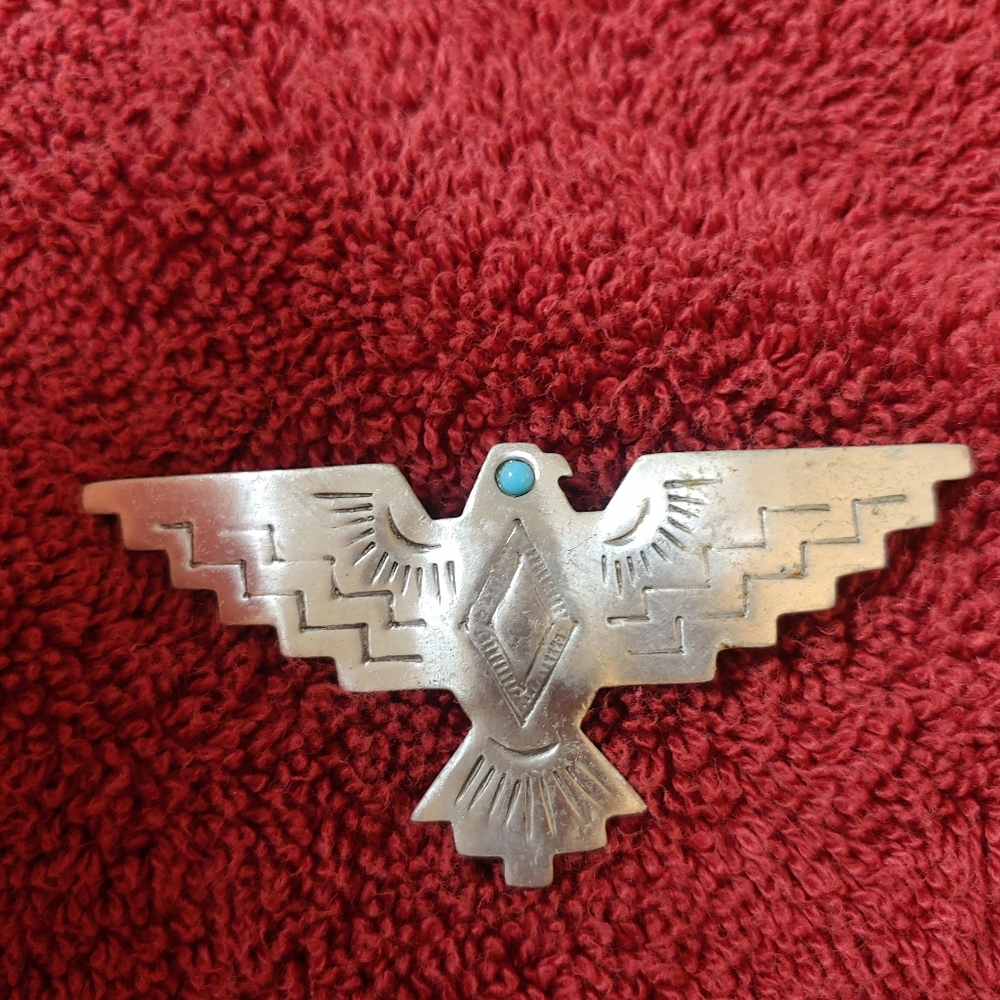 Silver-Tone Thunderbird Bird Accent with Turquoise Stone Pin